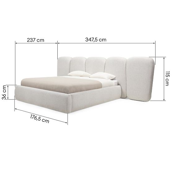 Upholstered Bed Fencee 160x200 cm, with Slats, Rounded, Light Beige