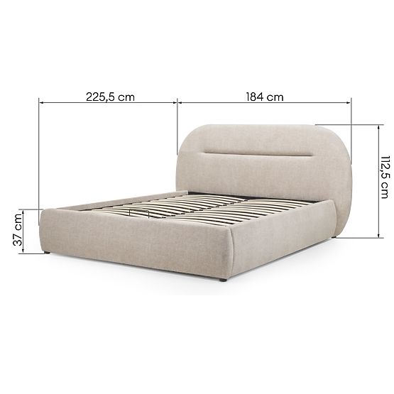 Upholstered Bed Luno 140x200 cm, with Slatted Frame and Storage, Light Beige, Rounded