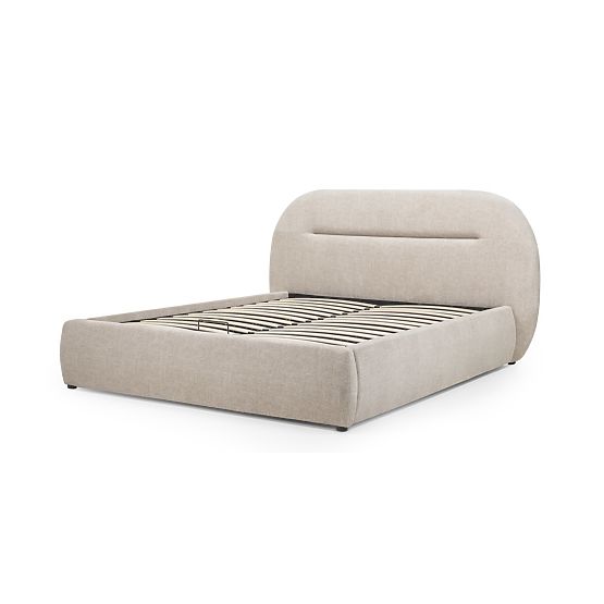 Upholstered Bed Luno 160x200 cm, with Slatted Frame and Storage, Light Beige, Rounded