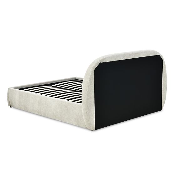 Upholstered Bed Luno 160x200 cm, with Slatted Frame and Storage, Light Beige, Rounded