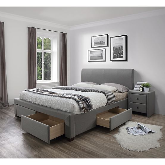 Upholstered Bed MODENA 140 cm with Drawers Grey (6p=1pc)