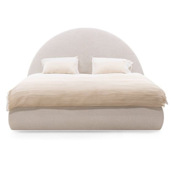Upholstered Bed Orbi 140x200 cm, with Slatted Base and Storage, Rounded, Beige