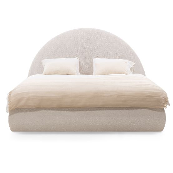 Upholstered Bed Orbi 140x200 cm, with Slatted Base and Storage, Rounded, Beige