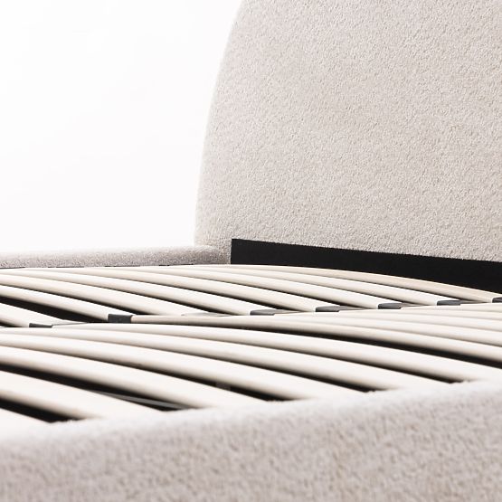 Upholstered Bed Orbi 140x200 cm, with Slatted Base and Storage, Rounded, Beige