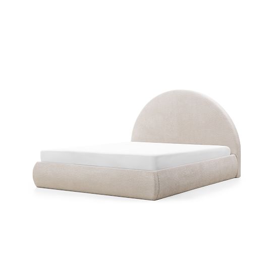 Upholstered Bed Orbi 140x200 cm, with Slatted Base and Storage, Rounded, Beige