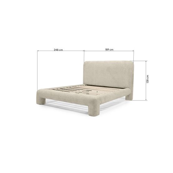 Upholstered Bed Rolly 160x200 cm, with Slatted Frame, Rounded, Light Grey