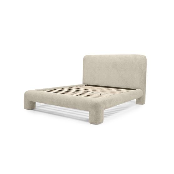 Upholstered Bed Rolly 160x200 cm, with Slatted Frame, Rounded, Light Grey