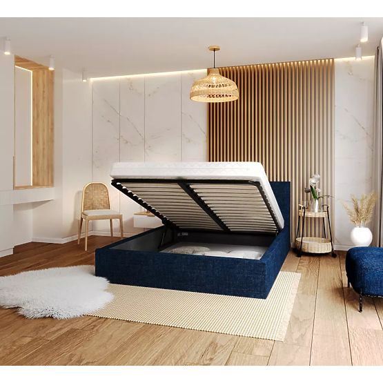 Upholstered bed TULSA 140 x 200 cm - Dark blue