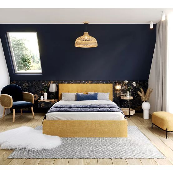 Upholstered bed TULSA 140 x 200 cm - Yellow