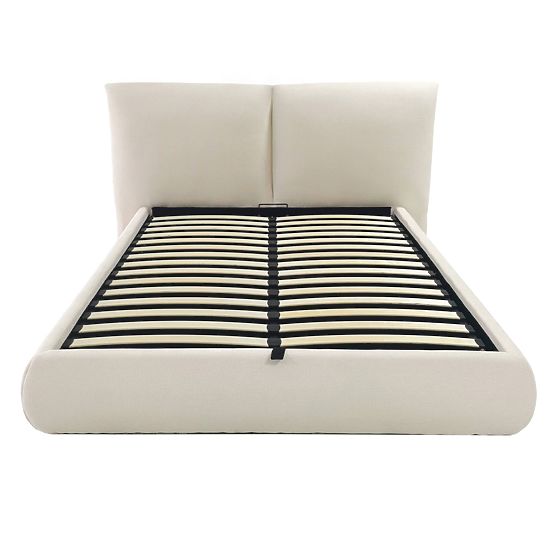 Upholstered Bed Yunar 180x200 cm, with Slatted Frame and Storage, Beige