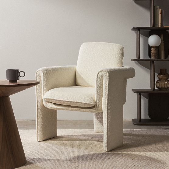 Upholstered Chair Campat White, Rounded