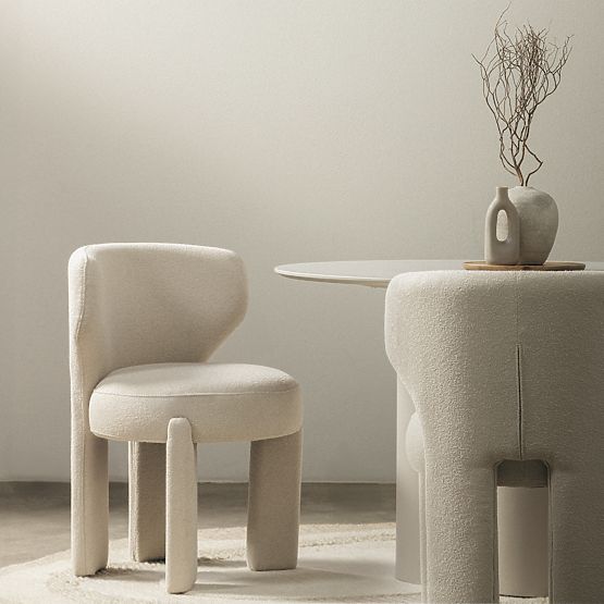 Upholstered Chair Elaine Cream, Boucle, Rounded Shapes