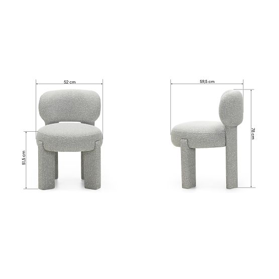 Upholstered Chair Falone Gray, Boucle, Rounded Shapes