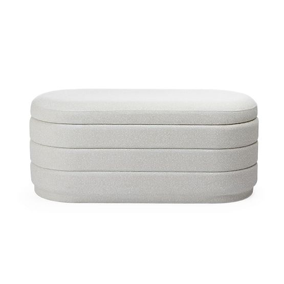 Upholstered Layer Pouf with Storage, Beige