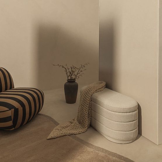 Upholstered Layer Pouf with Storage, Beige