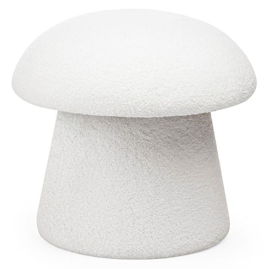 Upholstered Pouf Cap, White, Boucle, Rounded Shapes