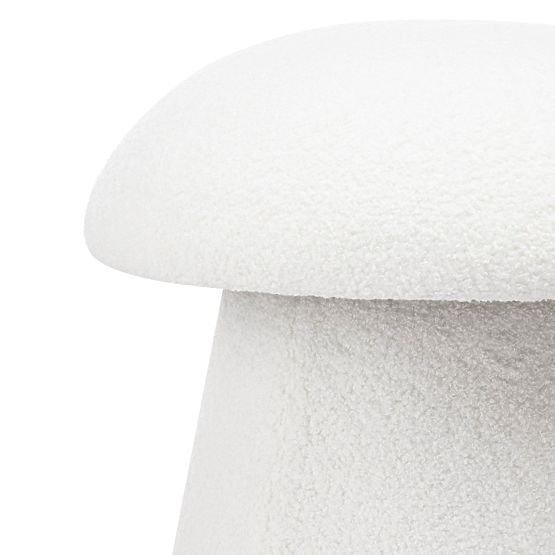Upholstered Pouf Cap, White, Boucle, Rounded Shapes