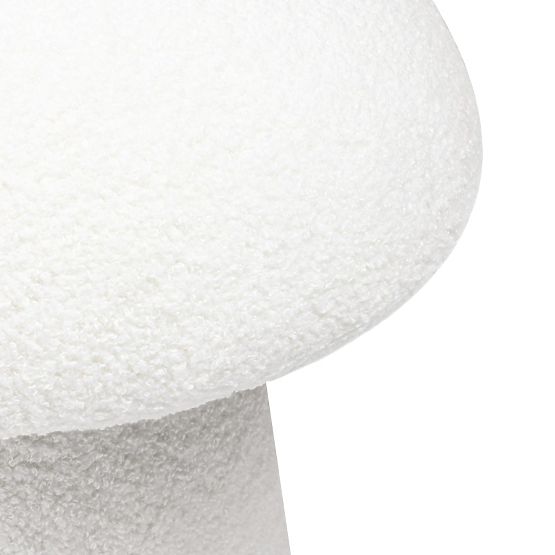 Upholstered Pouf Cap, White, Boucle, Rounded Shapes