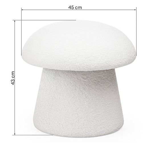 Upholstered Pouf Cap, White, Boucle, Rounded Shapes