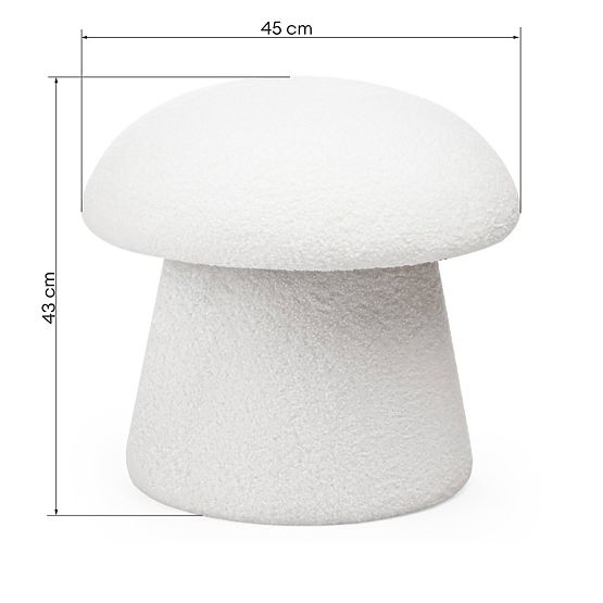 Upholstered Pouf Cap, White, Boucle, Rounded Shapes