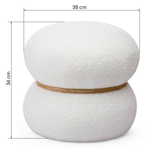 Upholstered Pouf Muss, Round, White, Boucle