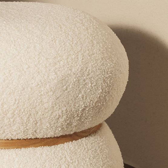 Upholstered Pouf Muss, Round, White, Boucle