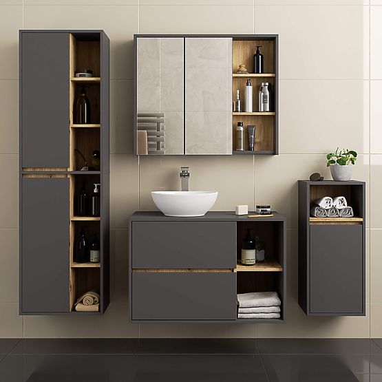 VAMI W50 2D 6P GRAPHITE GRAY / ARTISAN OAK WALL-MOUNTED BATHROOM CABINET