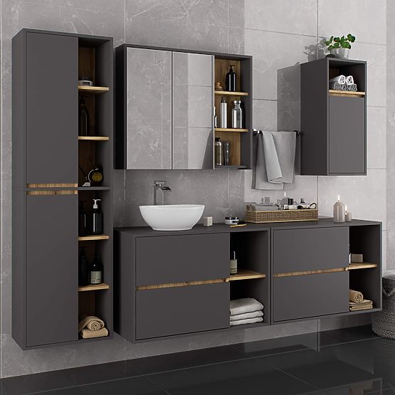 VAMI W50 2D 6P GRAPHITE GRAY / ARTISAN OAK WALL-MOUNTED BATHROOM CABINET