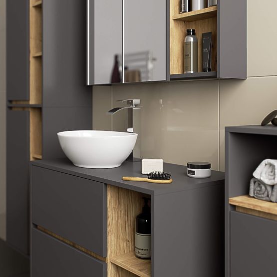 VAMI W50 2D 6P GRAPHITE GRAY / ARTISAN OAK WALL-MOUNTED BATHROOM CABINET