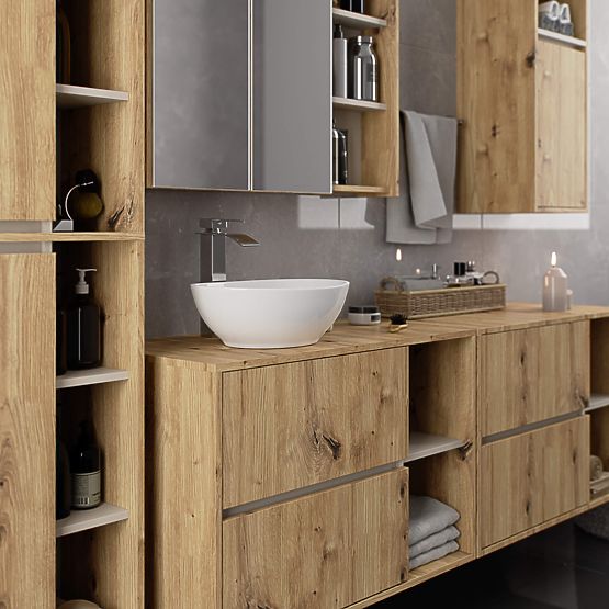 VAMI W50 2D 6P Hanging Bathroom Cabinet Artisan Oak / Cashmere