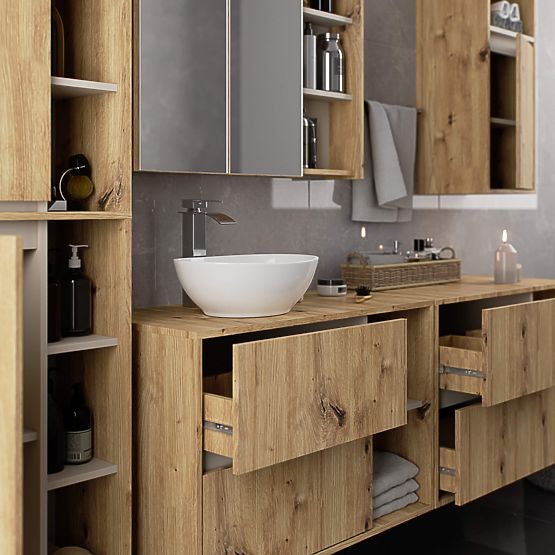 VAMI W50 2D 6P Hanging Bathroom Cabinet Artisan Oak / Cashmere