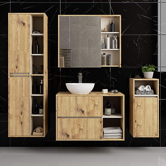 VAMI W50 2D 6P Hanging Bathroom Cabinet Artisan Oak / Cashmere
