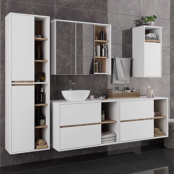 BATHROOM WALL CABINET VAMI W50 2D 6P WHITE / SONOMA OAK
