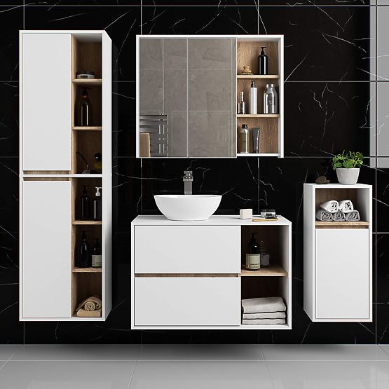 VAMI W50 2D 6P White / Sonoma Oak Wall-Mounted Bathroom Cabinet