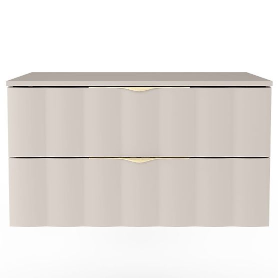 Vanity Cabinet for Countertop Omi 80 cm, Wavy Front Panel, Gold Handles, Cashmere Beige