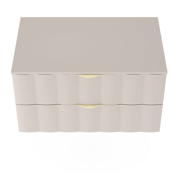 Vanity Cabinet for Countertop Omi 80 cm, Wavy Front Panel, Gold Handles, Cashmere Beige