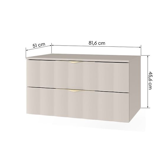 Vanity Cabinet for Countertop Omi 80 cm, Wavy Front Panel, Gold Handles, Cashmere Beige