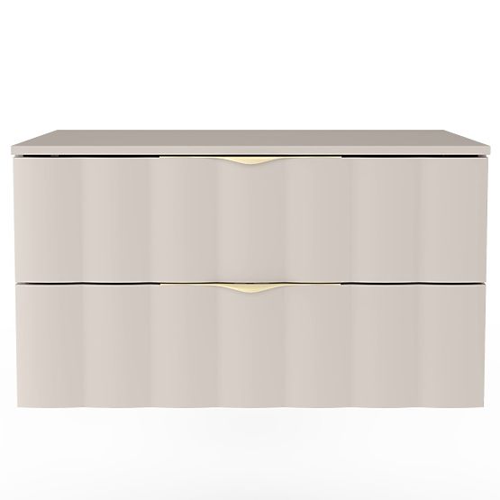 Vanity Cabinet for Countertop Omi 80 cm, Wavy Front Panel, Gold Handles, Cashmere Beige