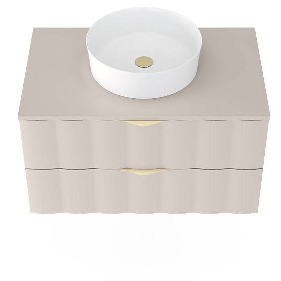 Vanity Cabinet for Countertop Omi 80 cm, Wavy Front Panel, Gold Handles, Cashmere Beige