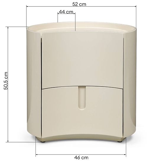 Vena Nightstand with Drawers, Cream White, Rounded, Glossy