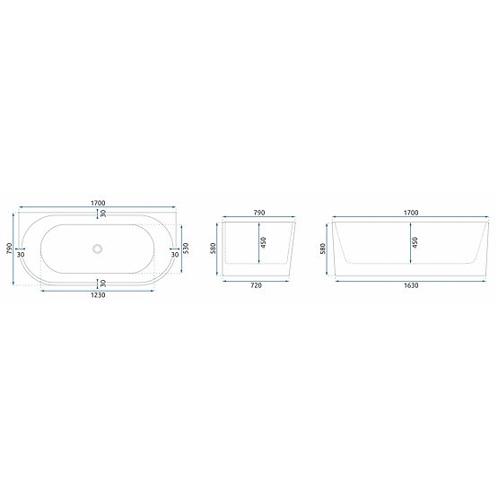 Veneta 170 cm Acrylic Wall Bathtub