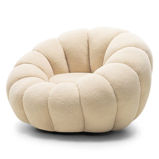 Venezia Beige Relaxation Chair with Swivel Base, Boucle, Rounded Shapes
