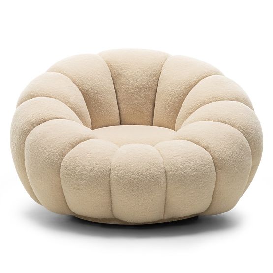 Venezia Beige Relaxation Chair with Swivel Base, Boucle, Rounded Shapes