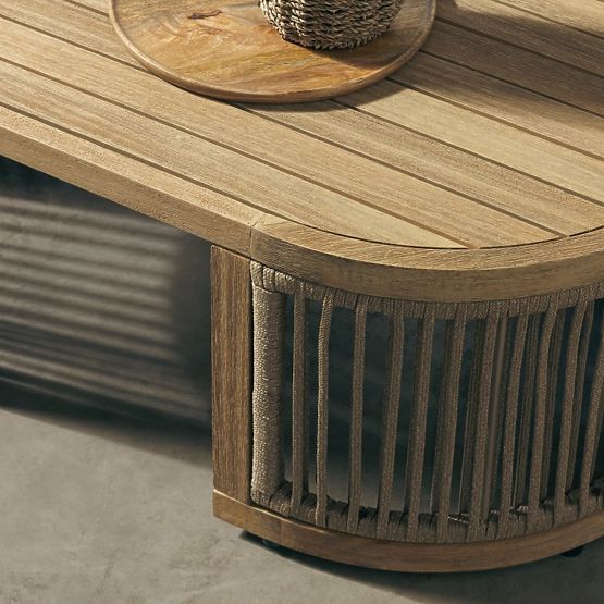 Vetralla Garden Corner Set with Table, Wicker, FSC Acacia Wood, Teak Look, Light Beige