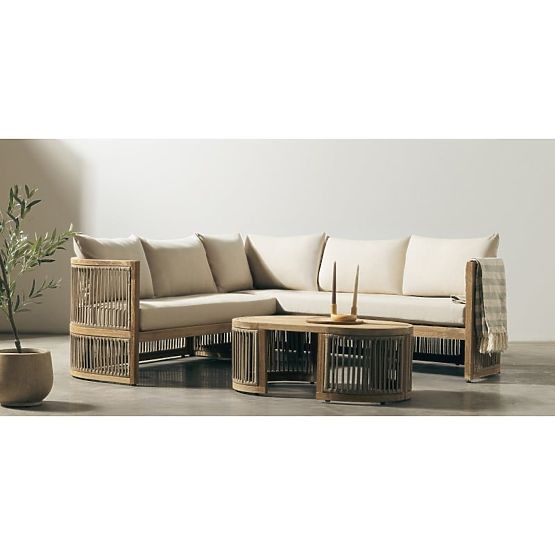 Vetralla Garden Corner Set with Table, Wicker, FSC Acacia Wood, Teak Look, Light Beige