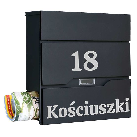 Vidar Black Letter Mailbox with Inscriptions