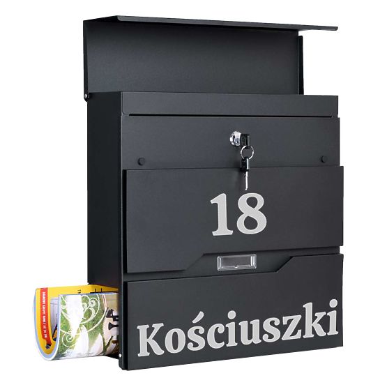 Vidar Black Letter Mailbox with Inscriptions