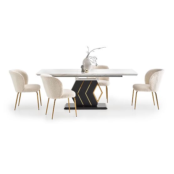 VINCENZO extendable table top: white marble, leg black/gold (3p=1pc)
