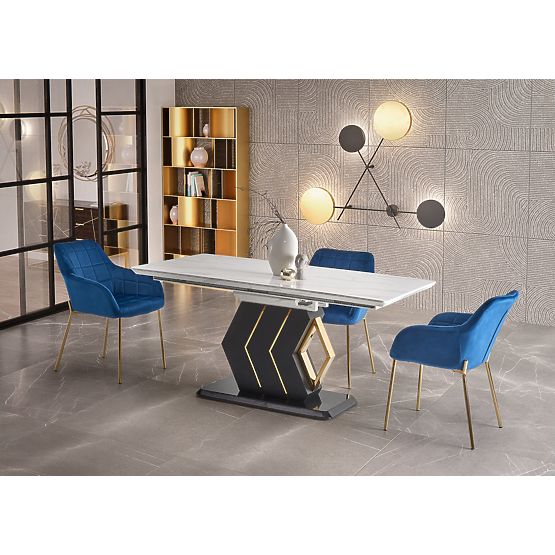 VINCENZO extendable table top: white marble, leg black/gold (3p=1pc)