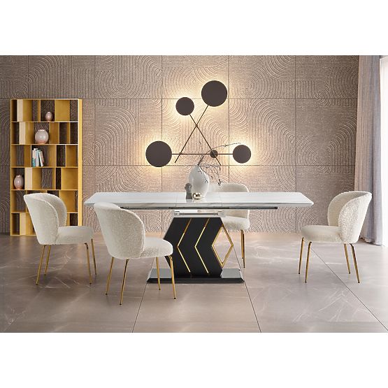 VINCENZO extendable table top: white marble, leg black/gold (3p=1pc)